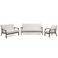 Baxton Studio TOGO 3PC Sofa Set-White Mid-Century Masterpieces 3 Pieces Living Room Set